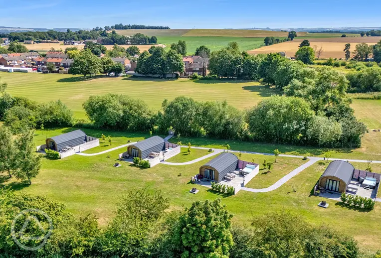Aerial of the ensuite glamping pods at Dwell On The Moor