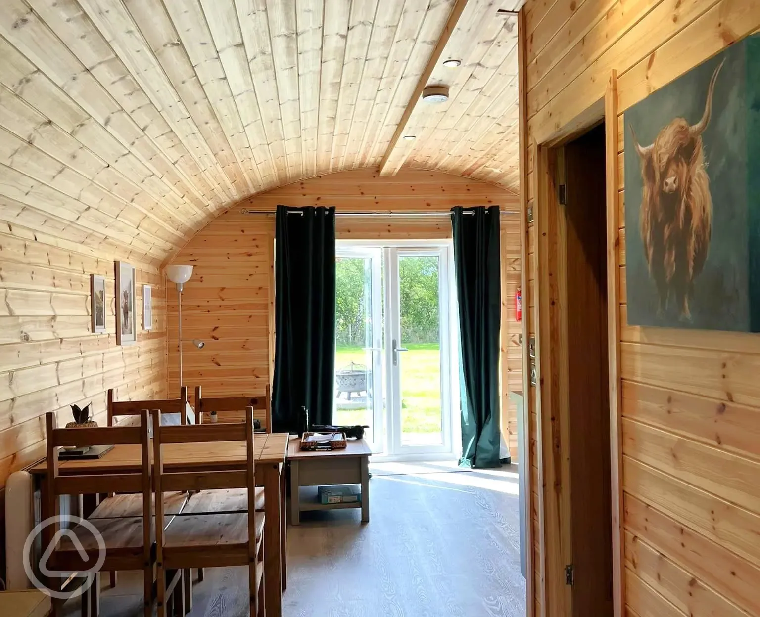 Glamping pod with hot tub interior