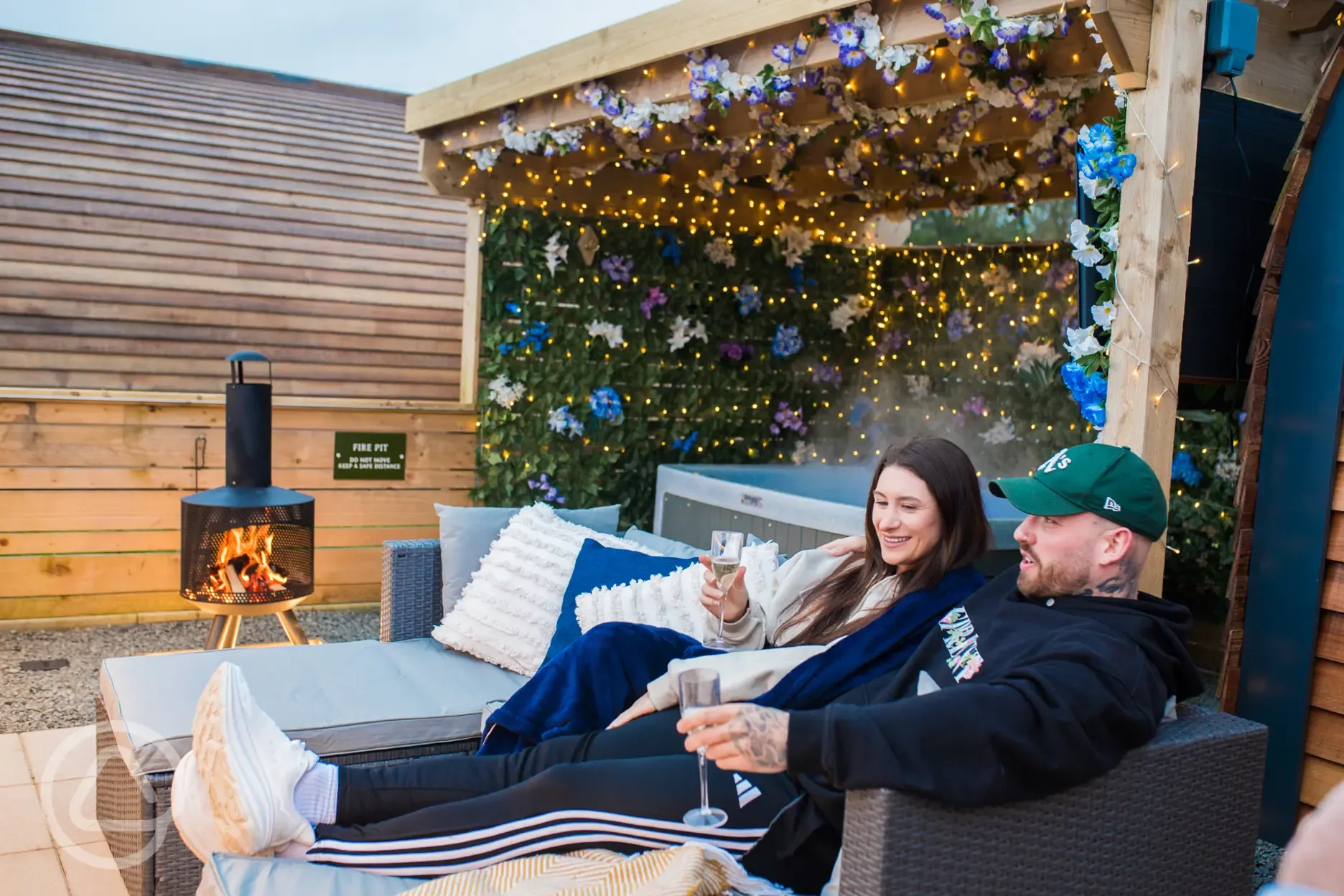 Glamping pod outdoor seating area