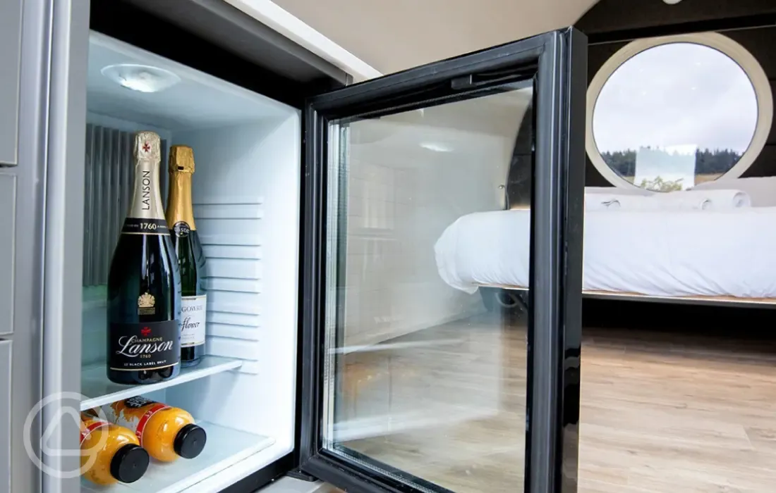 Premium glamping pod mini fridge