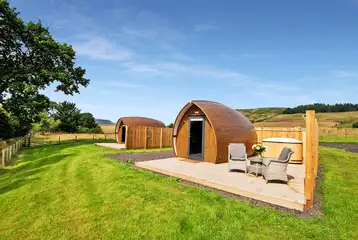 Glamping pods with private decking and hot tubs
