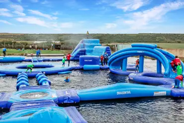 Onsite aqua park at at Camp Tapnell