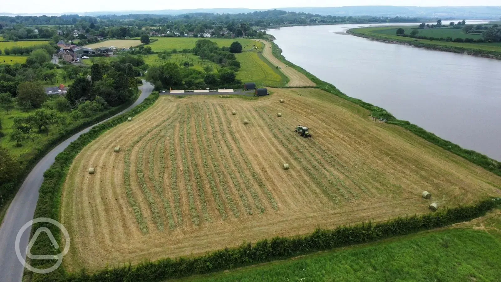 Aerial of the site on the banks of the River Severn