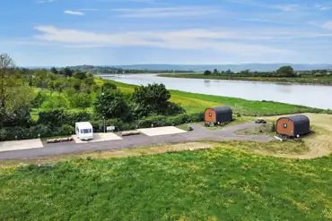 Aerial of the site on the banks of the River Severn