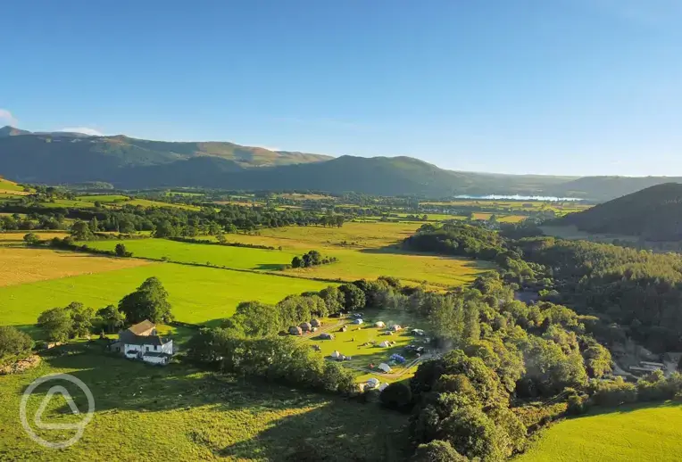 Aerial of Kestrel Lodge Campsite overlooking the Lake District