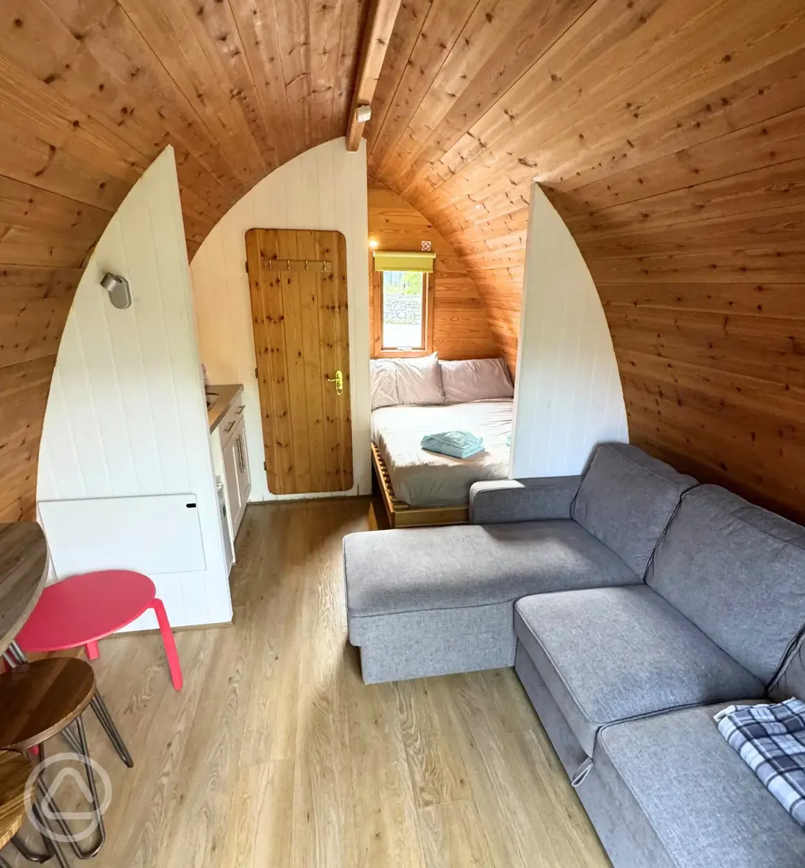 Silver glamping pod interior