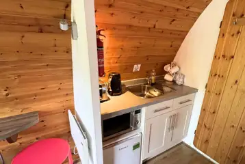 Silver glamping pod kitchen