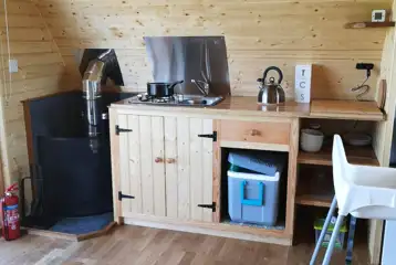 Tudwal pod kitchen and wood burner Tudwal pod kitchen and wood burner