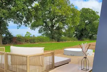 Glamping cabin outdoor seating Glamping cabin outdoor seating