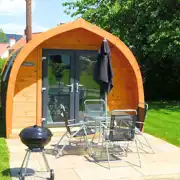 Ensuite glamping pod and outdoor seating and BBQ
