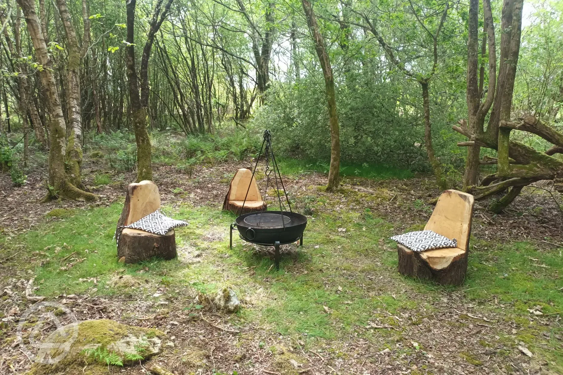 Glamping cabin outdoor seating area
