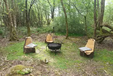 Glamping cabin outdoor seating area