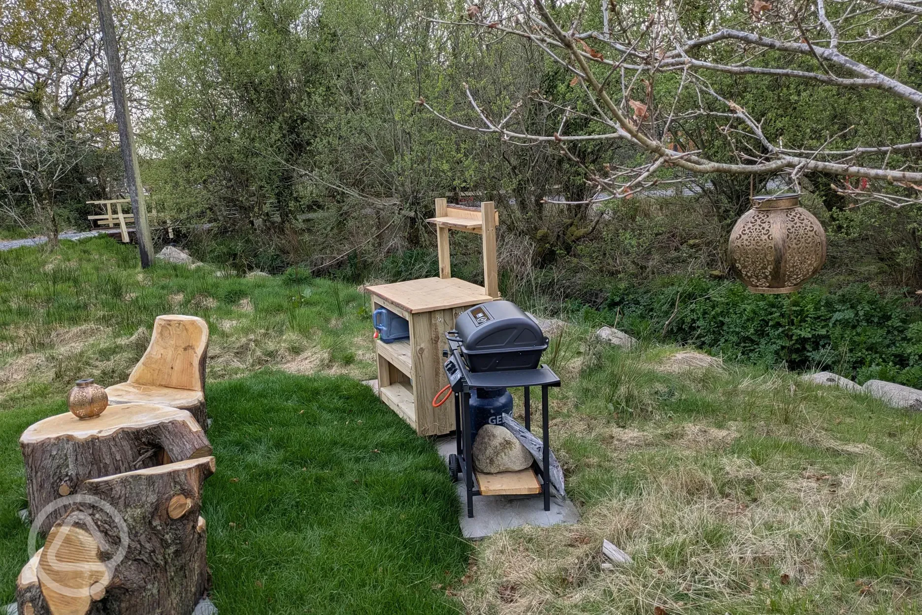 Bell tent outdoor cooking area