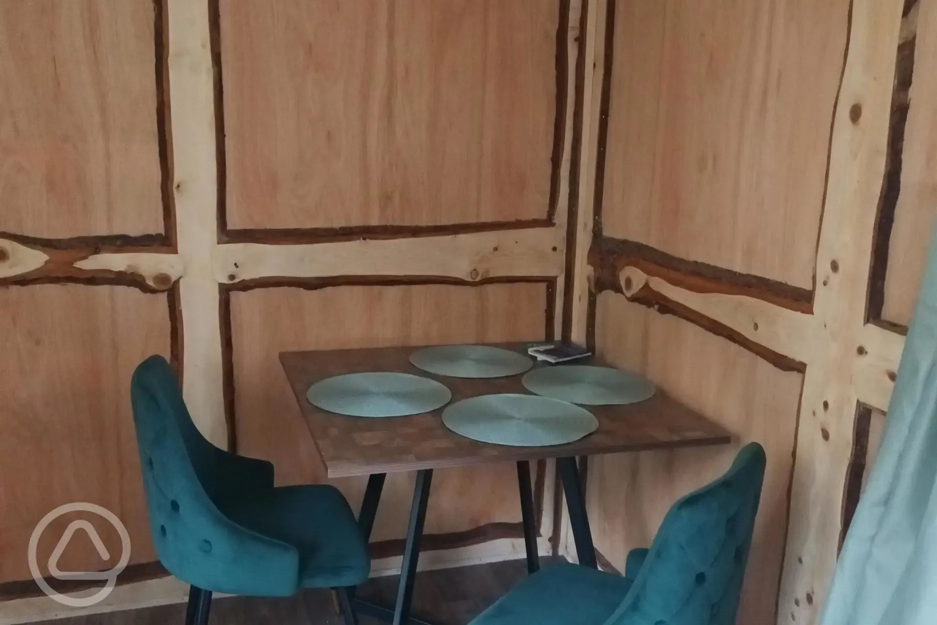 Glamping cabin dining area