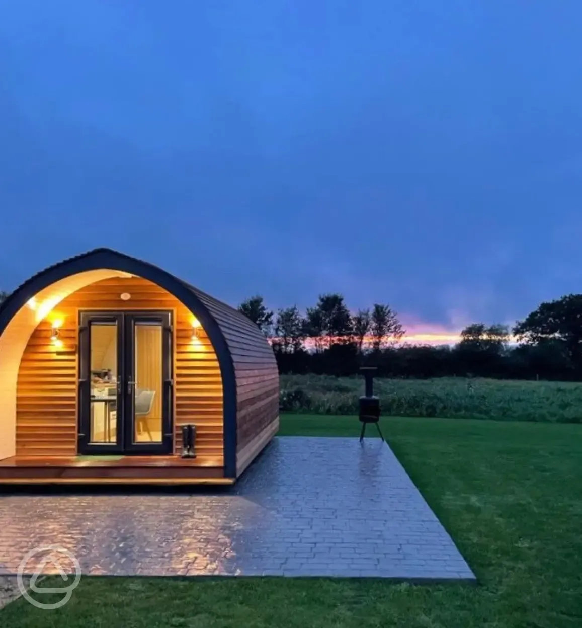 Glamping pod at night