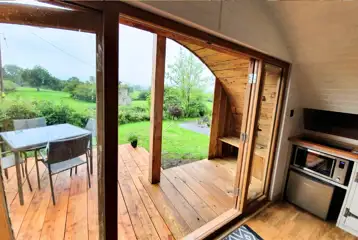 Towy glamping pod private decking Towy glamping pod private decking