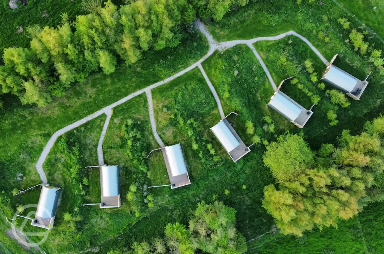 Bird's eye view of the glamping pods