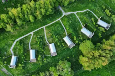 Bird's eye view of the glamping pods