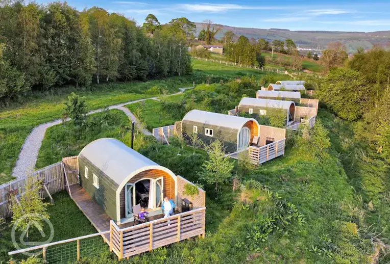Aerial of the glamping site