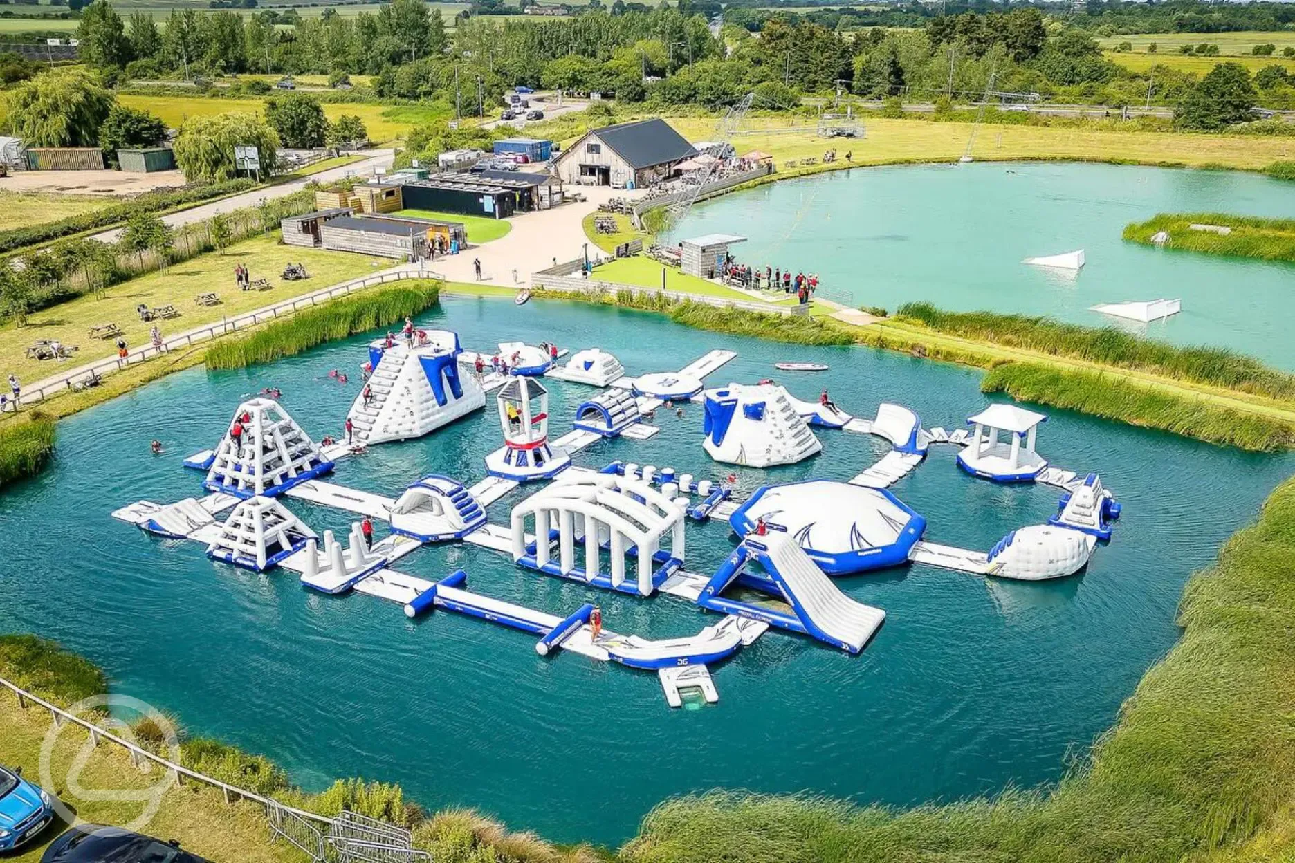 Aerial view of aqua park at Whitemills Wake 