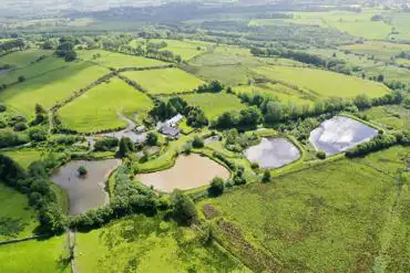 Aerial of Fron Farm Fishery with four lakes