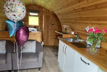 Embden glamping pod interior with pre ordered celebrations Embden glamping pod interior with pre ordered celebrations