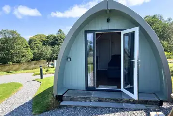 Glamping pod with a small step for access Glamping pod with a small step for access