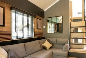 Superior glamping cabin with a double sofa bed