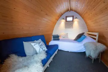 Family glamping pod interior