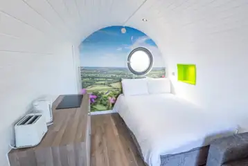 Silver glamping pod interior