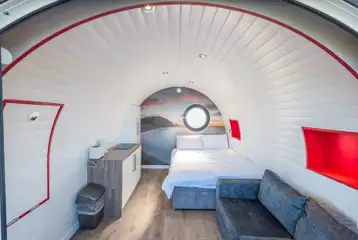 Silver glamping pod interior