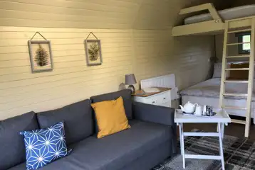 Family glamping pod interior