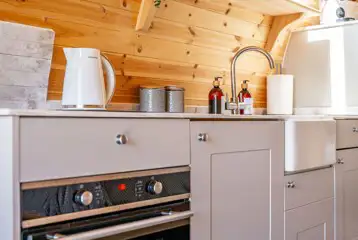 Eden glamping pod kitchen area