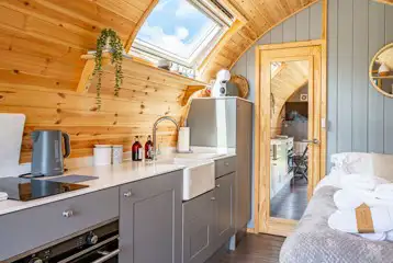 Alanna glamping pod kitchen area