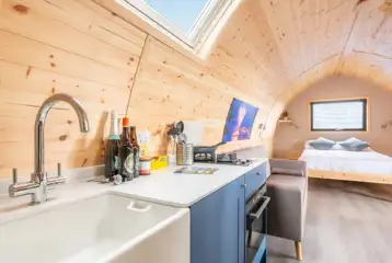 Gold glamping pod kitchenette