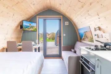 Large Gold glamping pod interior