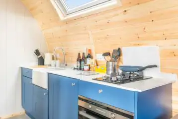 Gold glamping pod kitchenette