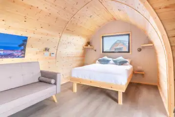 Gold glamping pod interior