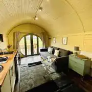 Adults only glamping pod with hot tub interior 